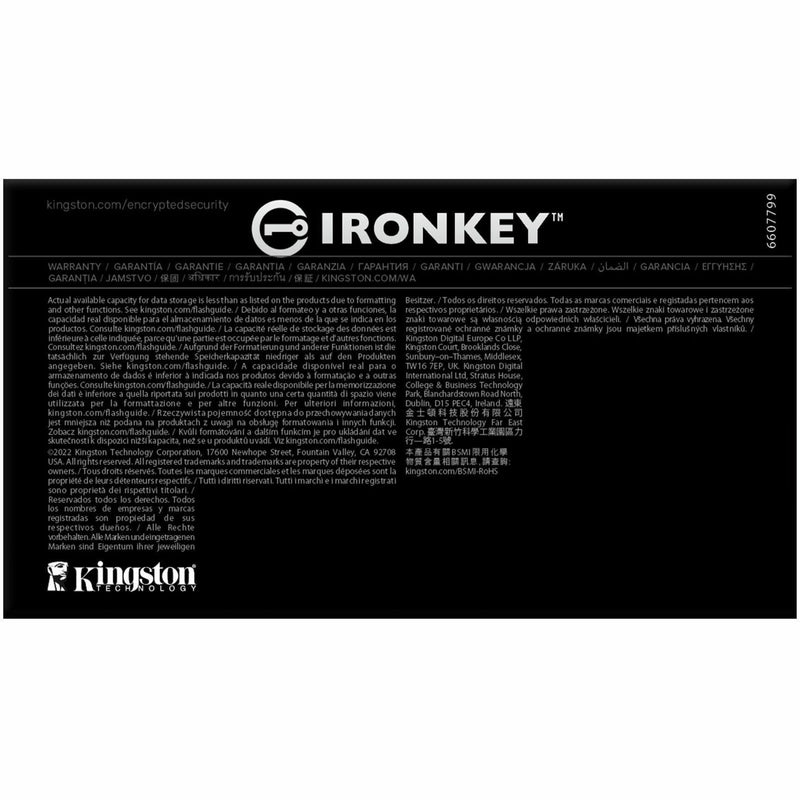 IronKey warranty and compliance information card with multiple language support