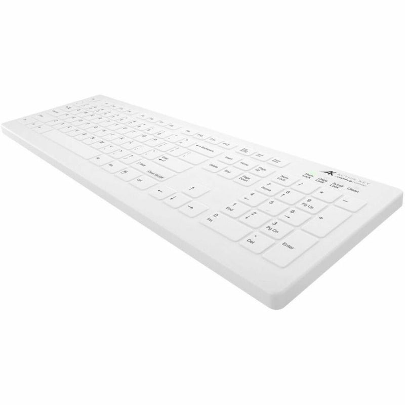 Angled view of AK-C8112 keyboard highlighting seamless surface design