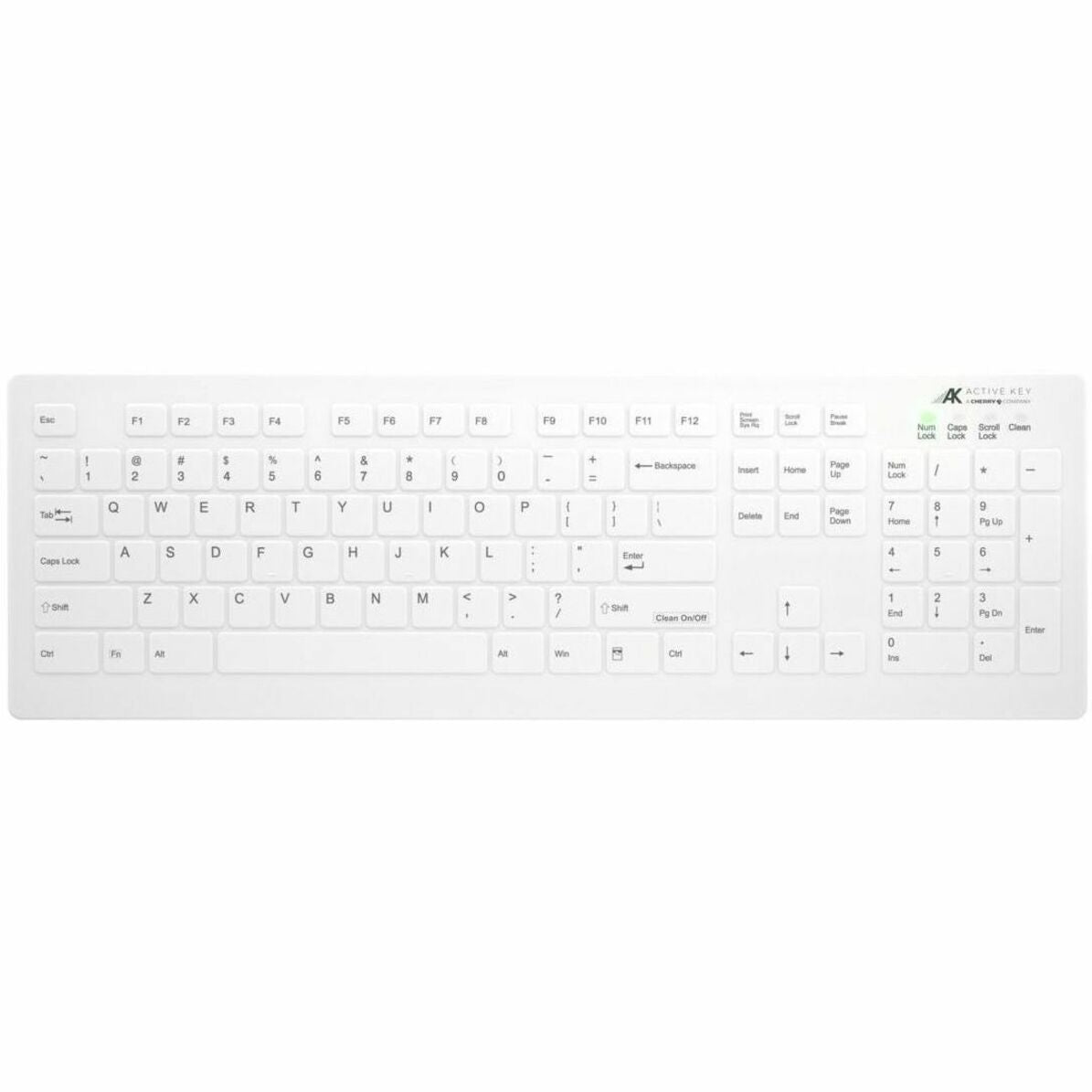 لوحة مفاتيح لاسلكية بحجم كامل مع مؤشر LED ، مقاومة للماء ، مريحة ، ومقاومة للرذاذ Active Key AK-C8112F-FUS-W / US AK-C8112 لوحة المفاتيح