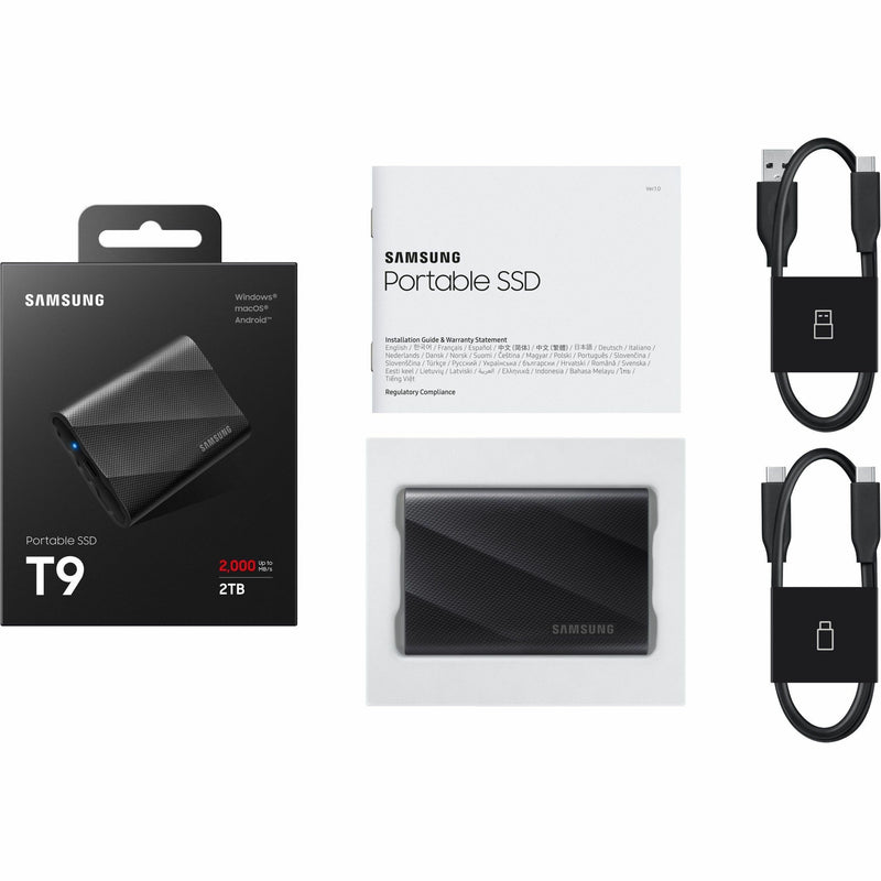 Samsung T9 SSD complete package contents display