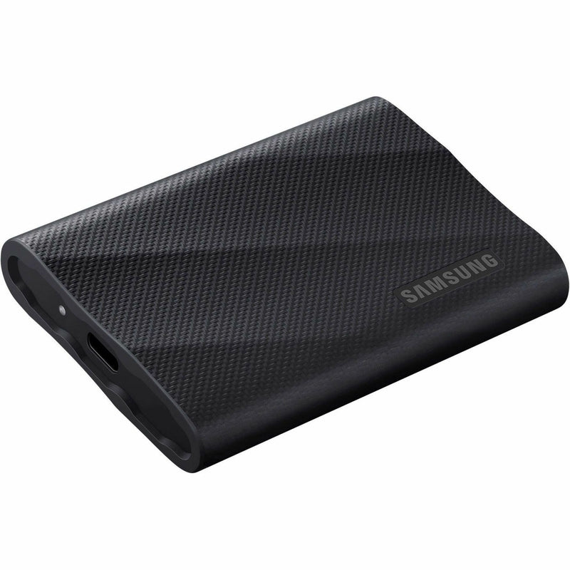 Front view of Samsung T9 Portable SSD with textured black surface