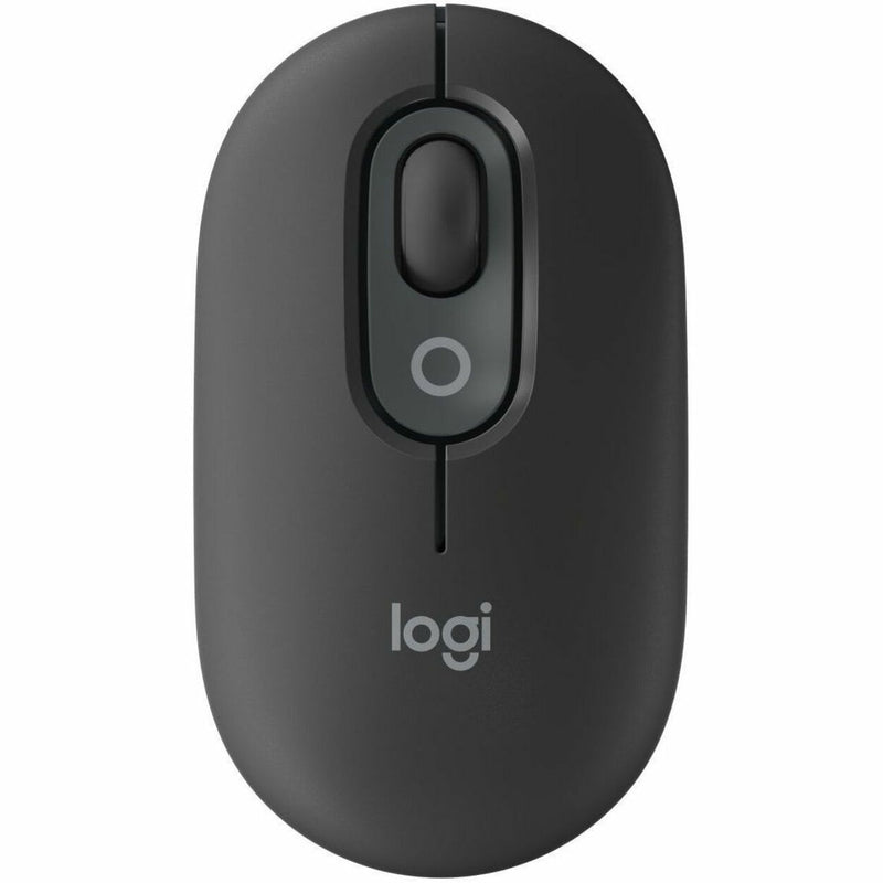 Top view of Logitech POP Mouse in Graphite showing customizable button and sleek design