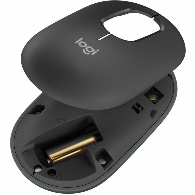 Open view of Logitech POP Mouse showing battery compartment