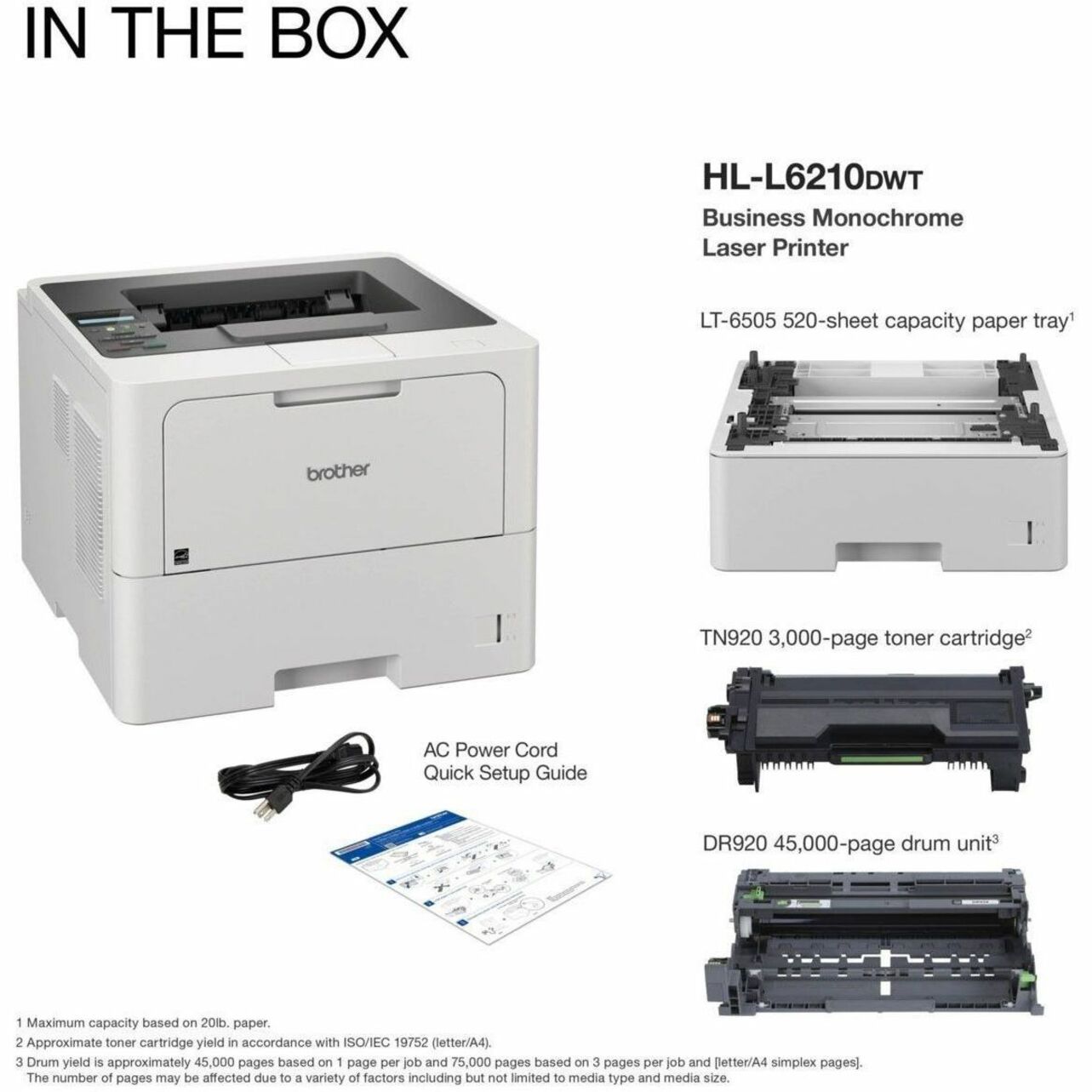 Brother HLL6210DWT HL-L6210DWT Business Monochrome Laser Printer Dual Paper Trays Wireless Networking Duplex Printing  