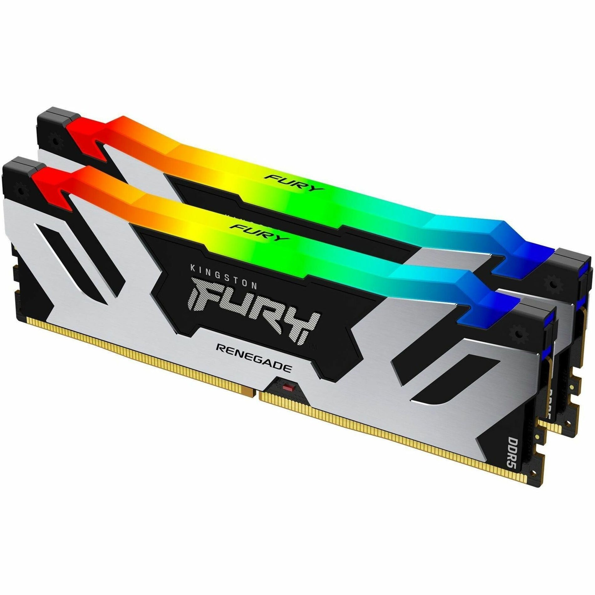 Kingston FURY Renegade DDR5 RAM module with RGB lighting displaying rainbow spectrum colors on silver heatsink-alternate-image1