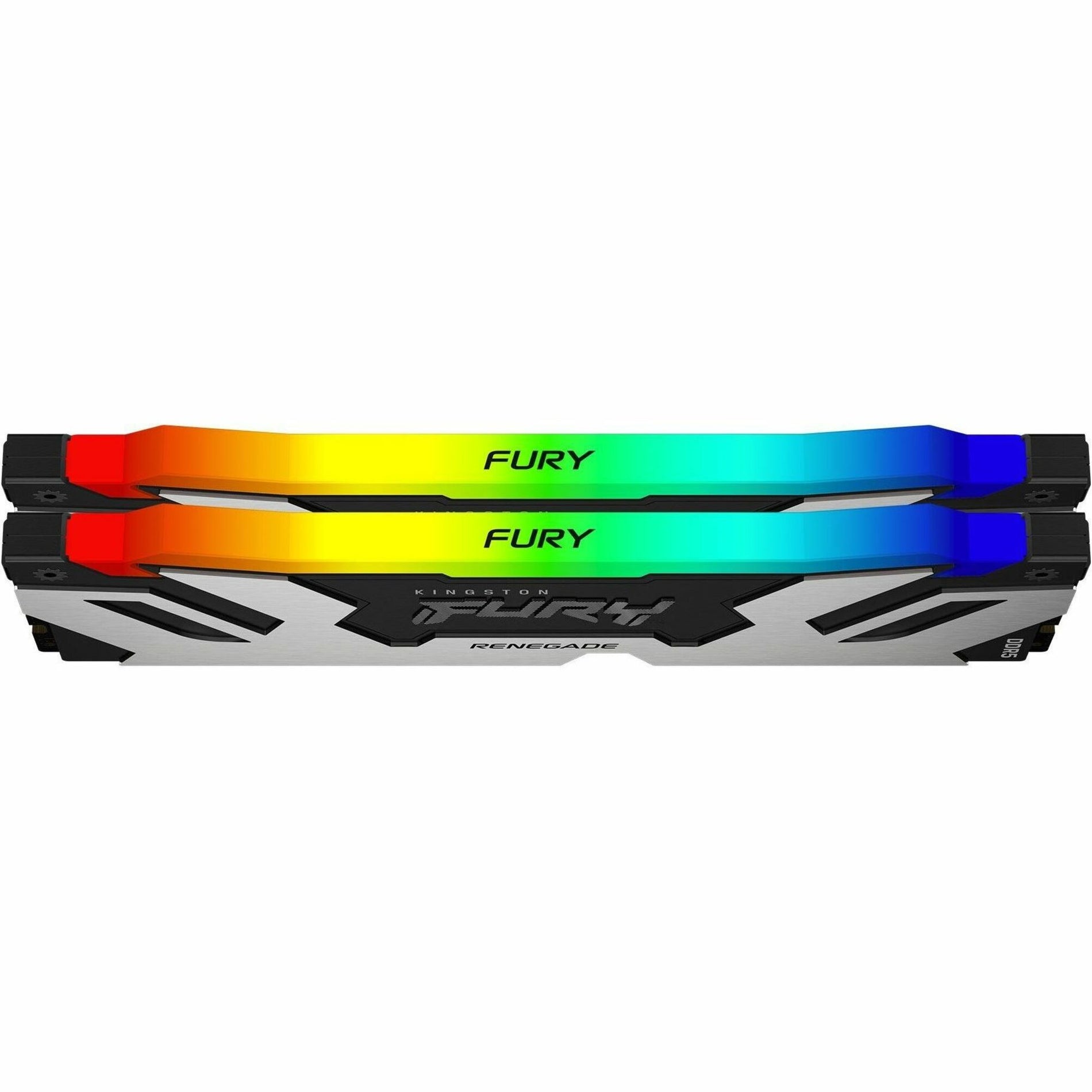 Pair of Kingston FURY Renegade DDR5 memory modules showing synchronized RGB lighting patterns-alternate-image2