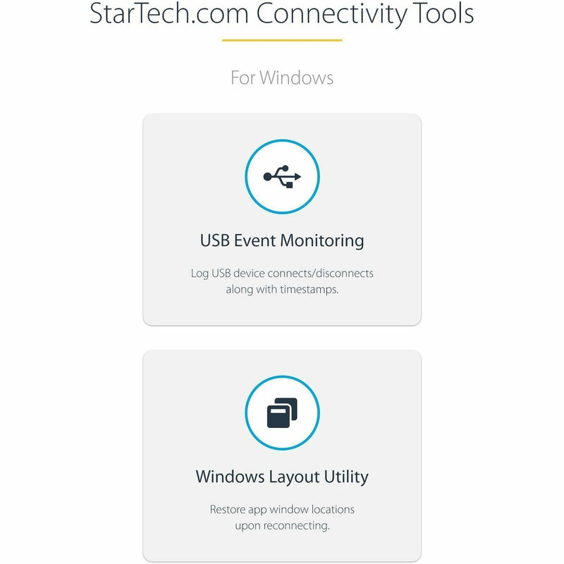 StarTech.com Windows connectivity tools interface showing USB monitoring and layout features