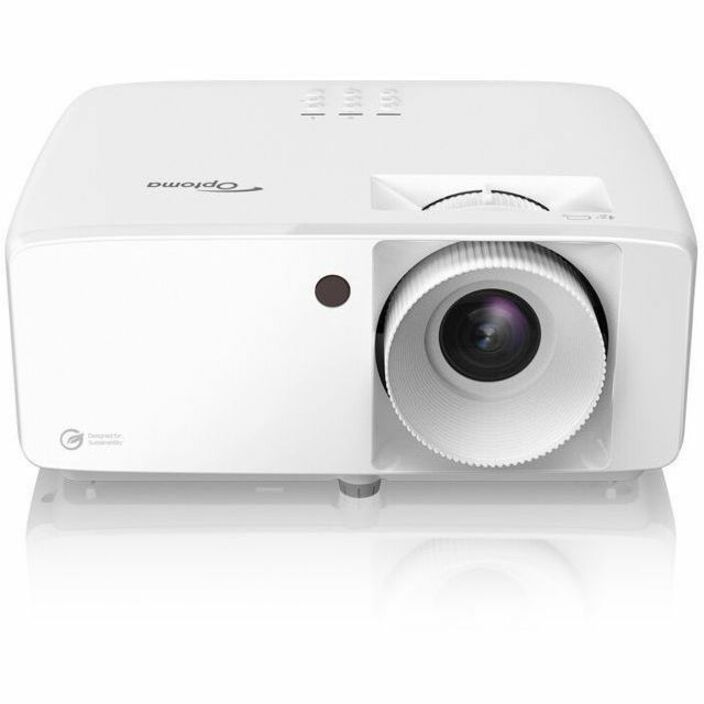 Front view of Optoma ZH520 laser projector in white showing lens and ventilation design