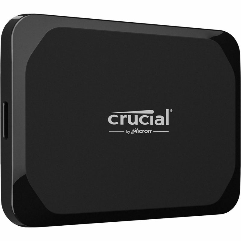 Front view of the black Crucial X9 Portable SSD showing sleek minimalist design with Crucial logo