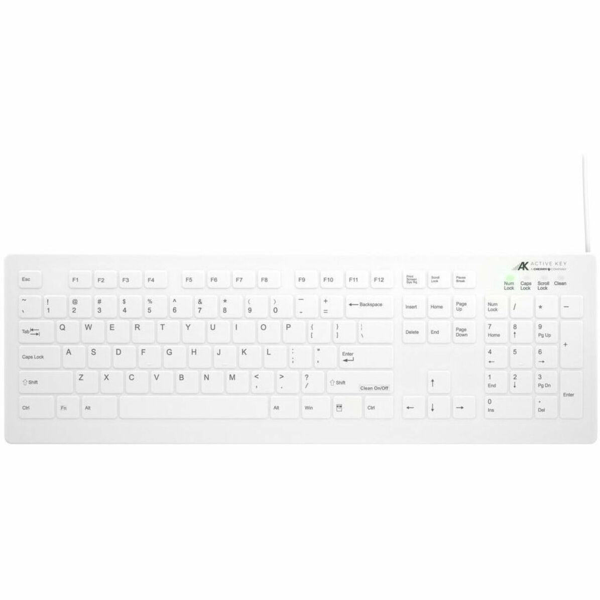 Active Key AK-C8112F-YS-W/US AK-C8112 Keyboard, Splash Resistant, LED Indicator, Ergonomic, Full-size Keyboard