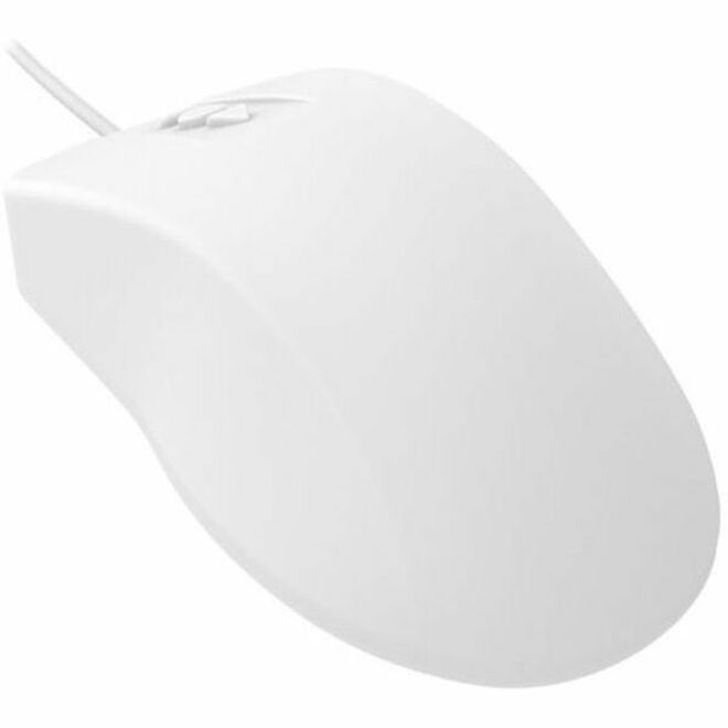 Angled view of medical mouse highlighting seamless construction and ergonomic design