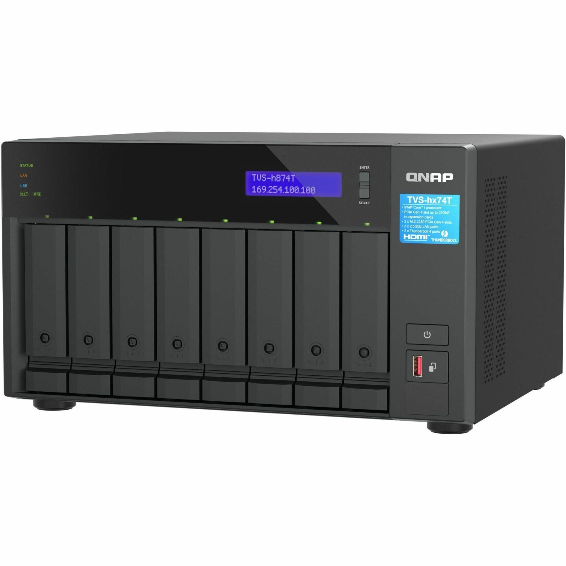 QNAP TVS-h874T-i7-32G NAS Opslagsysteem TVS-H874T-I7-32G-US TVS-h874T-i7-32G Hoge Prestaties NAS Opslagsysteem met 32GB Geheugen 8 Sleuven en 25 Gigabit Ethernet