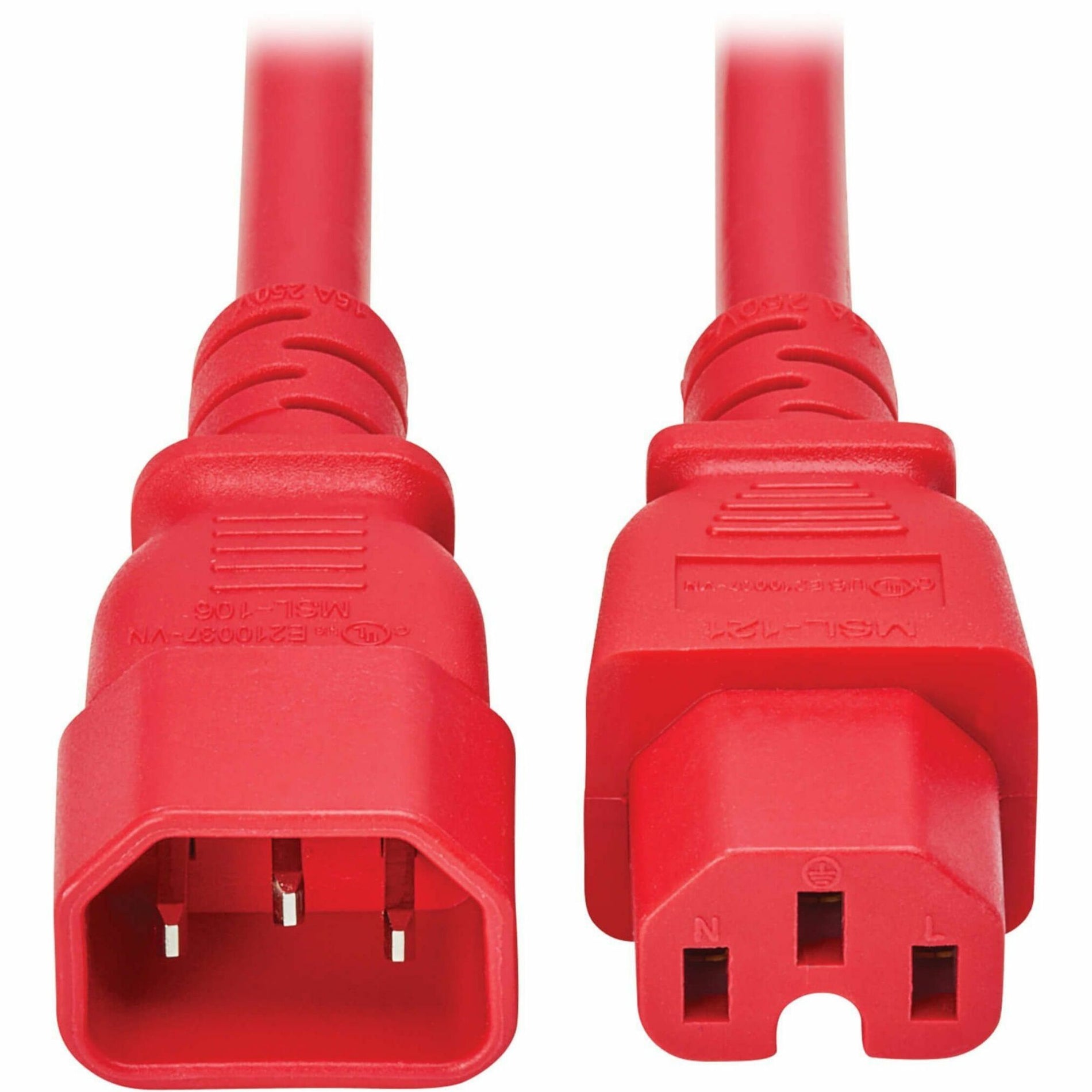 Close-up view of red C14 and C15 power connectors showing detailed pin configuration-alternate-image1