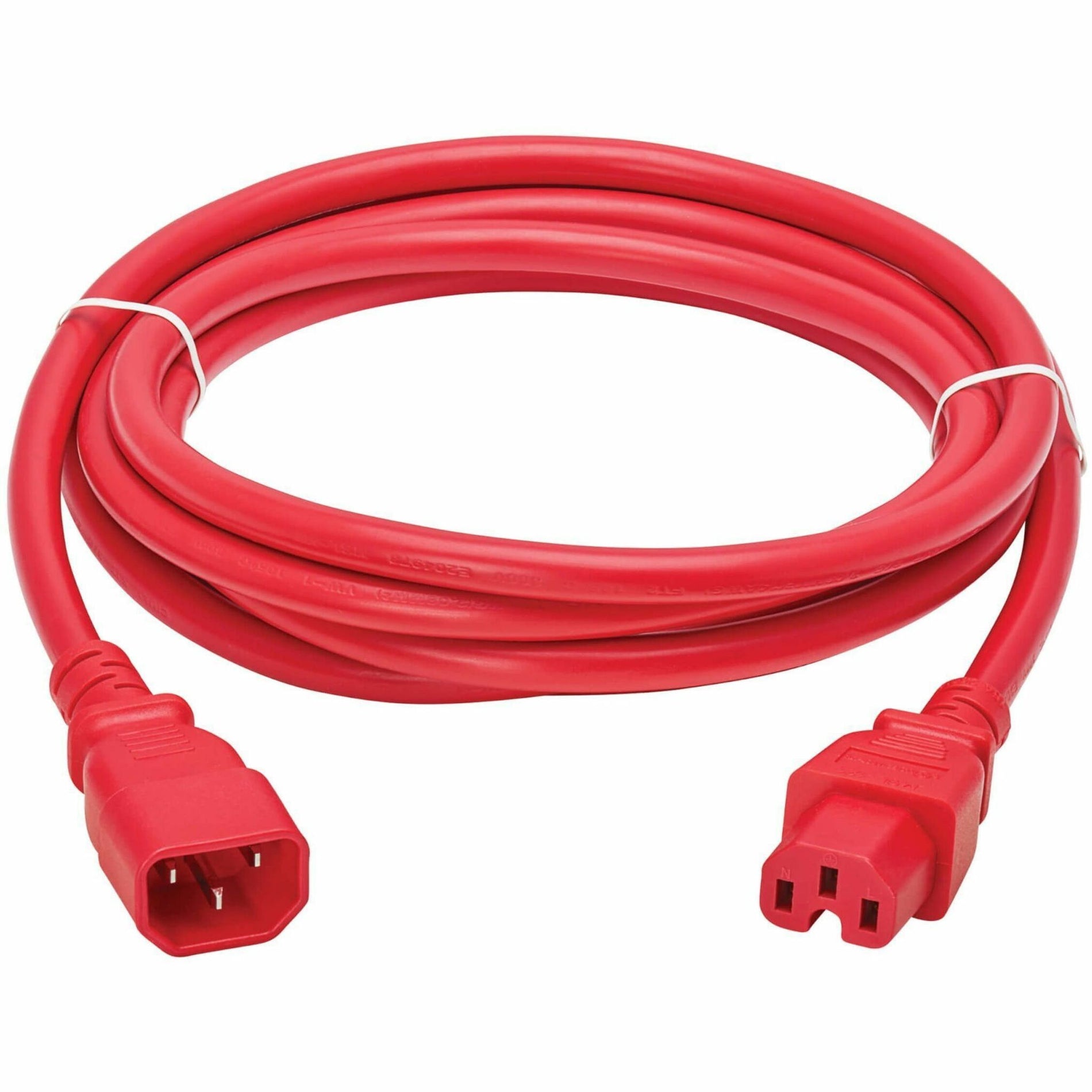 Full length view of 10-foot red power cord with C14 and C15 connectors-alternate-image2