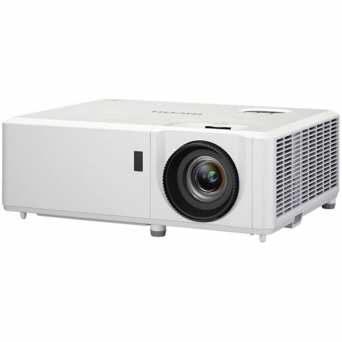 Front angled view of Ricoh PJ WUL5860 white laser projector showing lens and ventilation design-alternate-image1