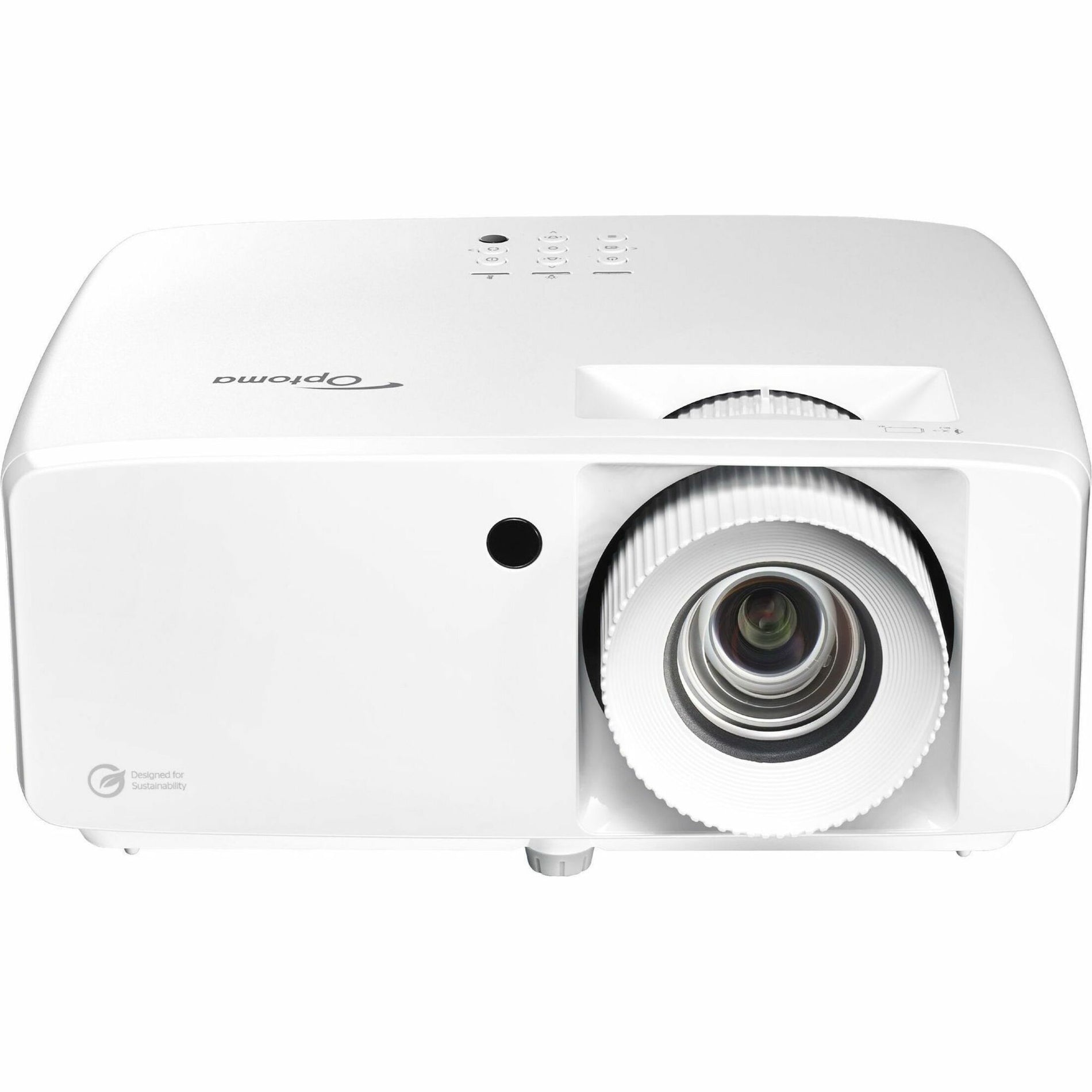 Front view of Optoma ZK450 4K UHD laser projector in white with prominent lens assembly-alternate-image1