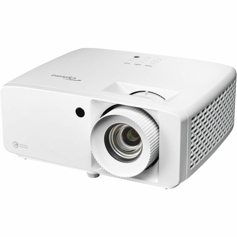 Angled view of Optoma ZK450 showing sleek design and control interface