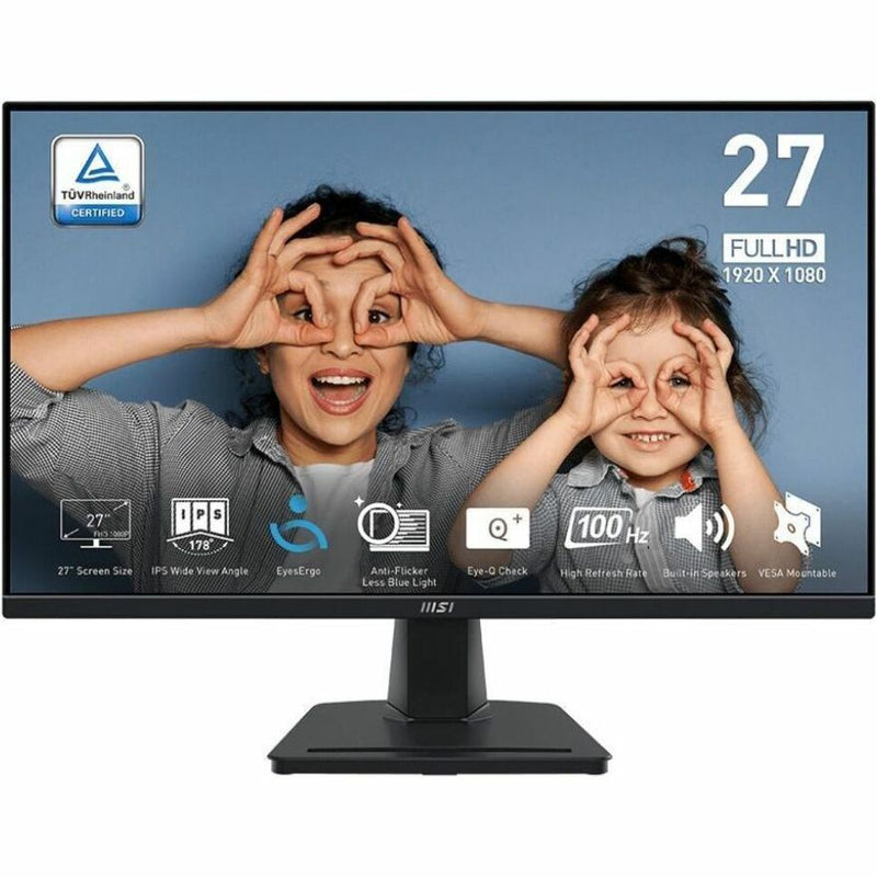 MSI monitor with feature icons showing eye care certifications and specifications