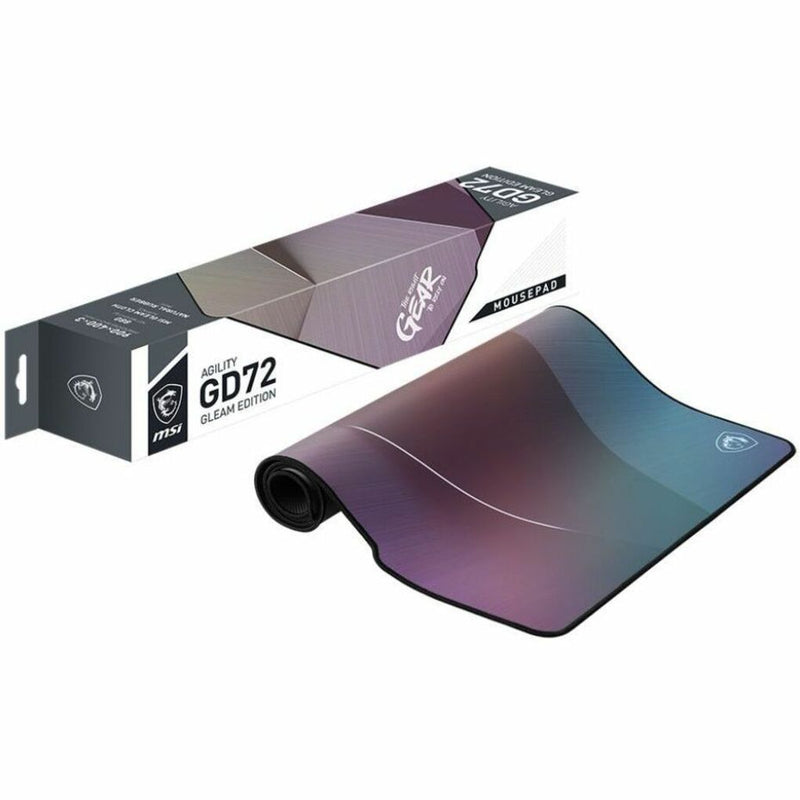 MSI AGILITY GD72 gaming mousepad with retail packaging showing gradient purple to teal design