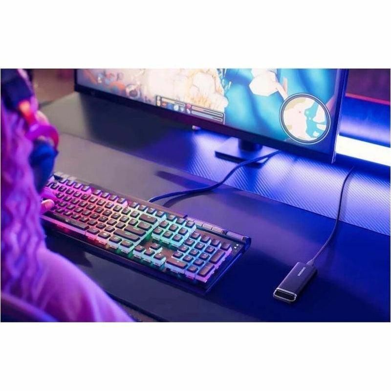 Samsung T5 EVO in gaming setup with RGB keyboard