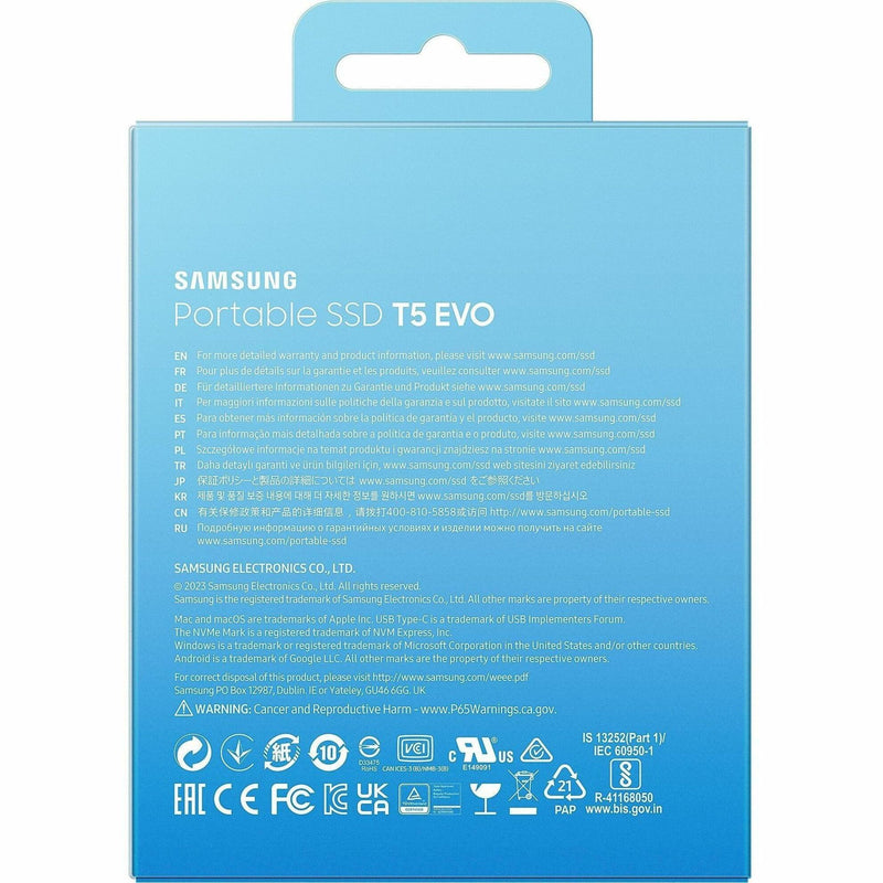 Samsung T5 EVO warranty and certification information panel