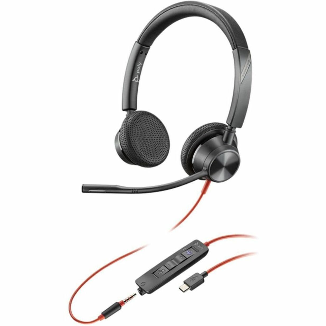 品牌：Poly  型号：8X222AA Blackwire 3325  类型：头戴式立体声耳机  特点：带有麦克风的头戴式立体声耳机