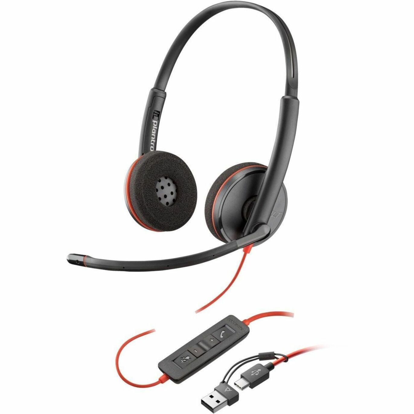 سماعات رأس بولي بلاكواير 3220 ستيريو USB-C + محول USB-C/A ، قابل للإلغاء ، خفيف الوزن ، متين ، مريح