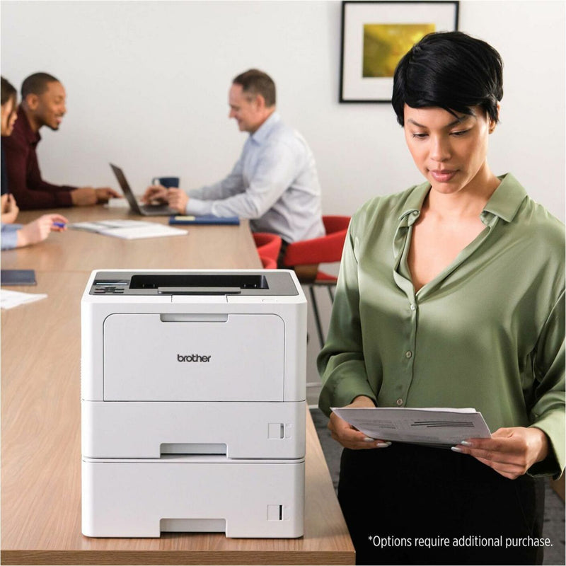 Brother printer with optional paper tray in office setting