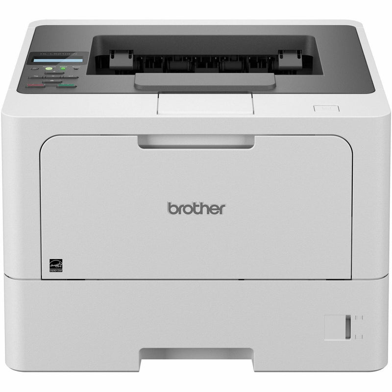 Front view of Brother HLL5210DN mono laser printer showing control panel and output tray