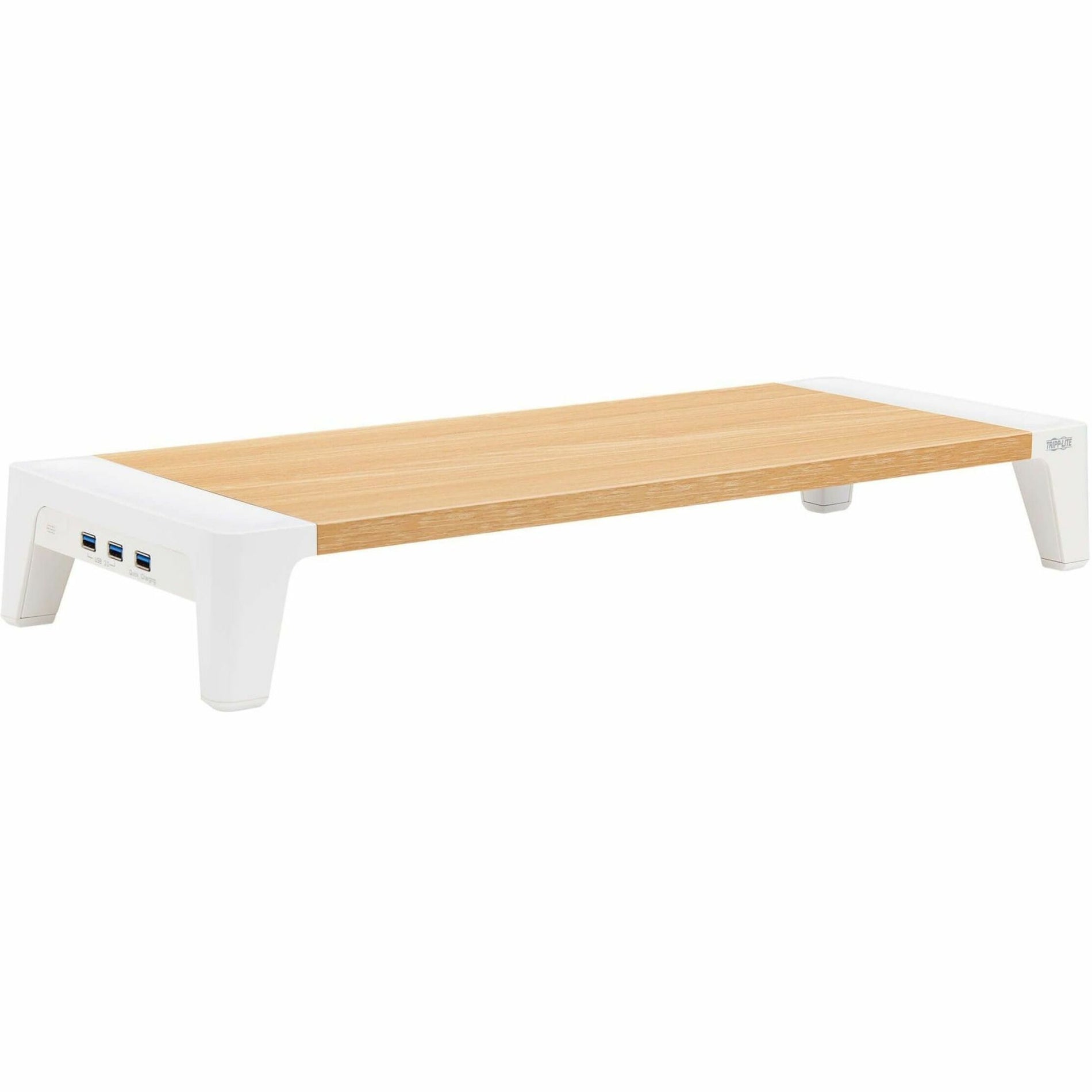 Front view of wooden monitor riser with white frame and USB ports-alternate-image1