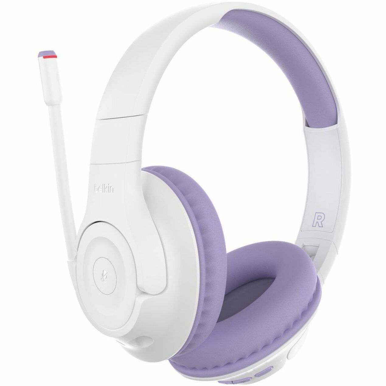 Belkin SoundForm Inspire kids wireless headphones in white and lavender with flip-up microphone and cushioned ear cups-alternate-image1