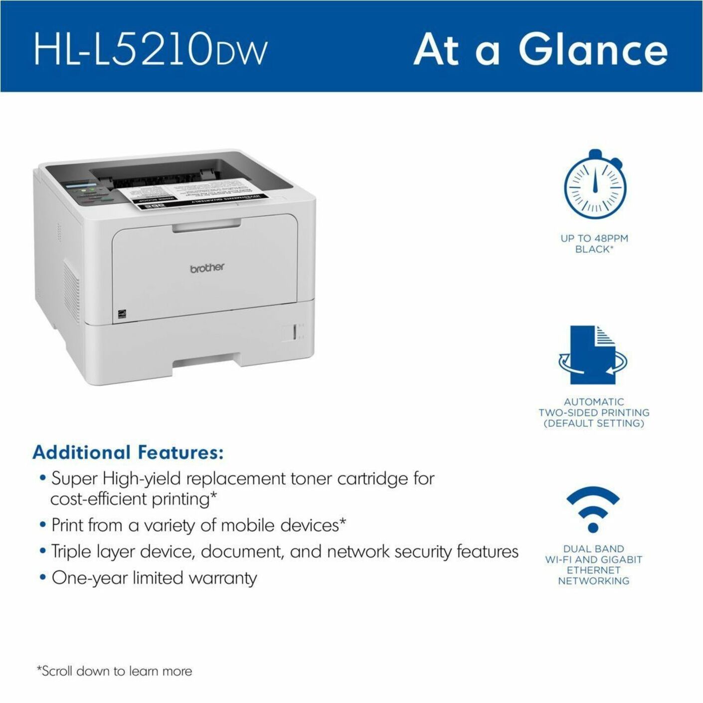 Irmão HLL5210DW HL-L5210DW Impressora a Laser Mono Profissional A4 Sem Fio Impressão Duplex Impressão de Dispositivos Móveis