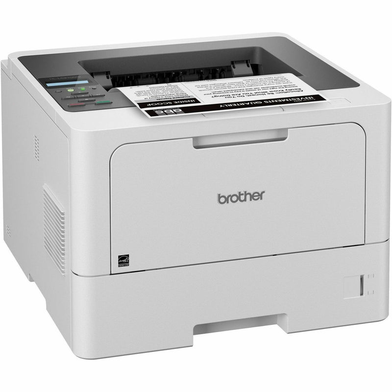 Angled view of Brother HL-L5210DW printer showing paper tray and output system