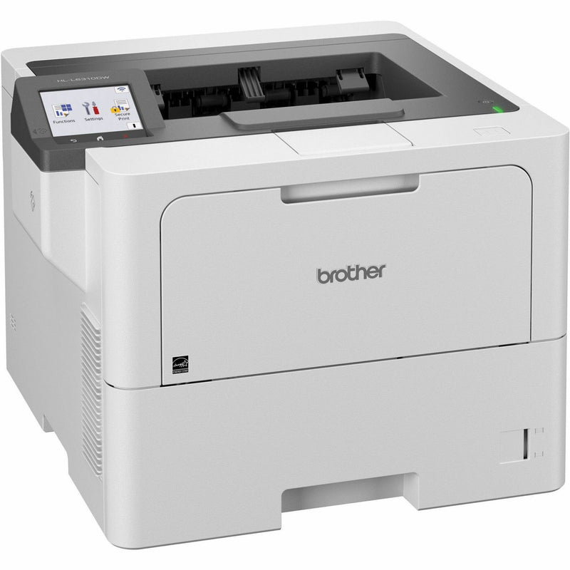 Angled view of Brother HL-L6310DW printer emphasizing control panel and paper handling system