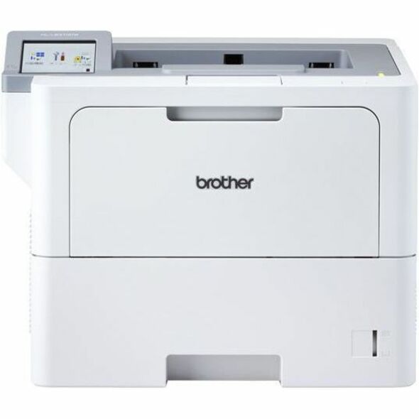 Front quarter view of Brother HL-L6310DW showing sleek white design and control panel