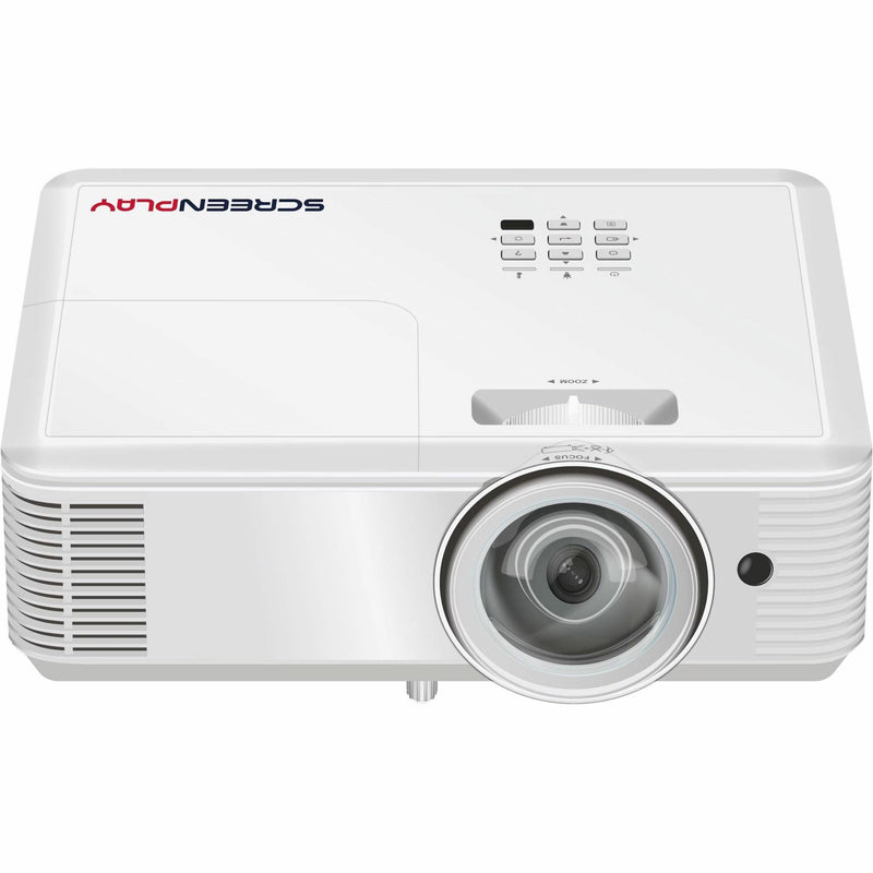 Front view of InFocus SP2238ST short throw projector in white with control panel and lens