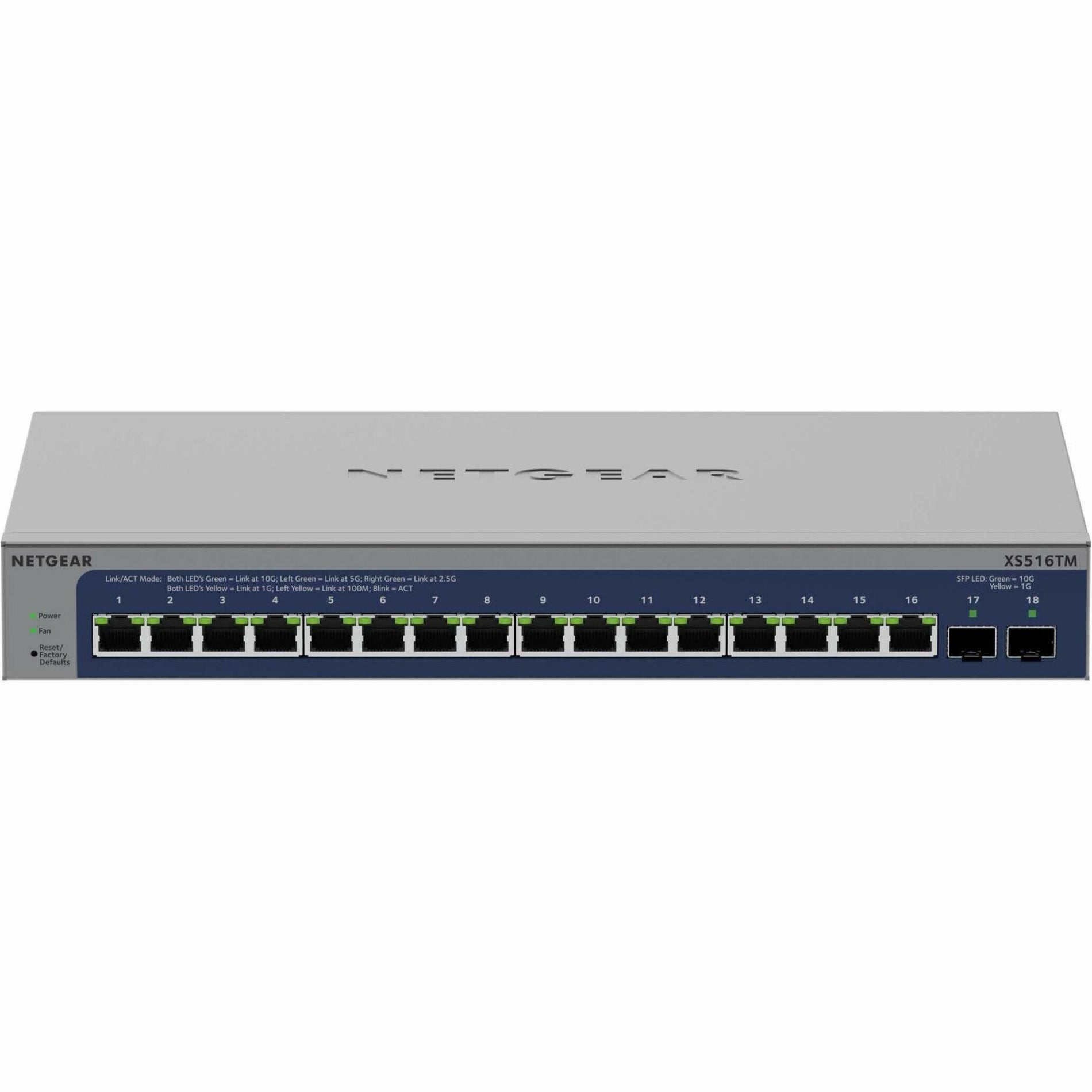 Marca: Netgear Switch Ethernet Netgear XS516TM-100NAS Smart S3600 XS516TM 16 Puertos de Ethernet Gigabit 2 Ranuras de Expansión de Ethernet de 10 Gigabit