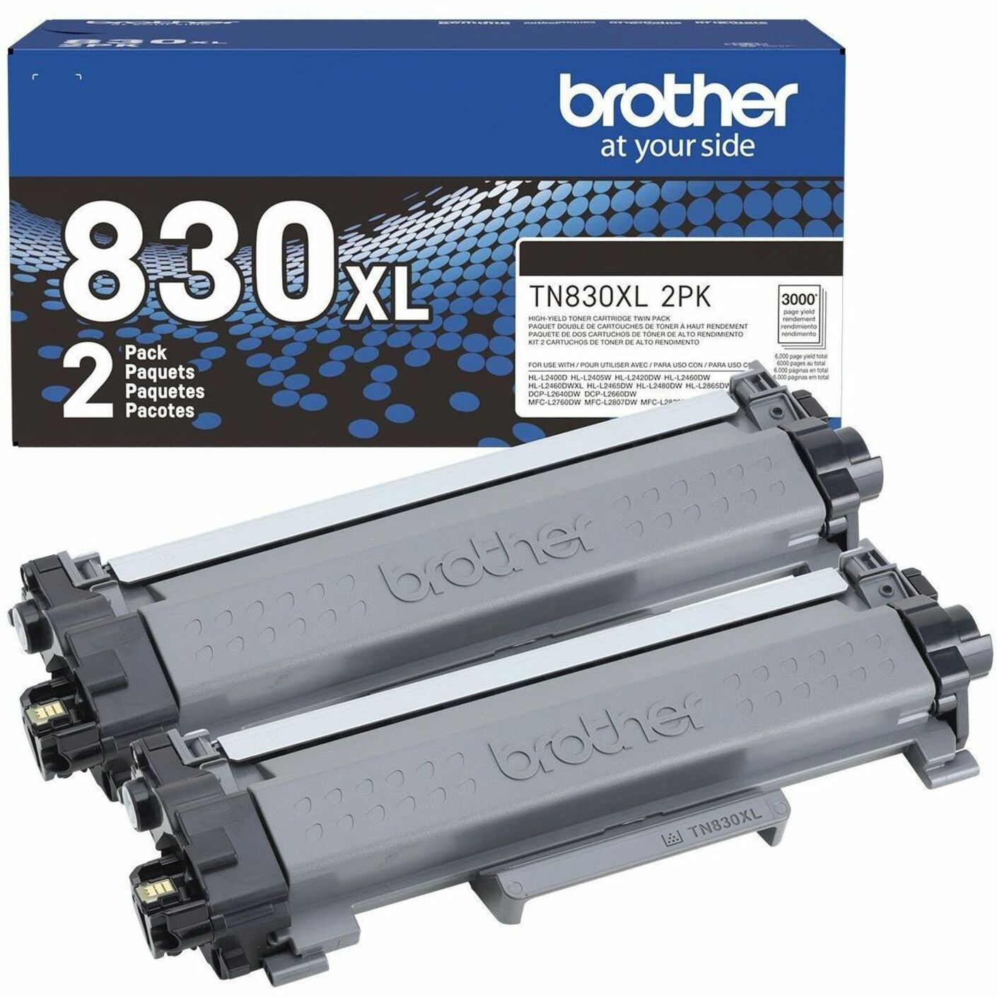 حزمة توين مختلفة من خراطيش الحبر الأسود عالية السعة Brother TN830XL2PK