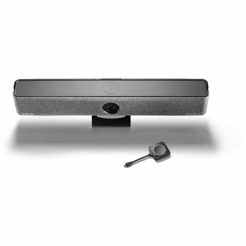 Profile view of ClickShare Bar Core with mounting bracket and wireless button