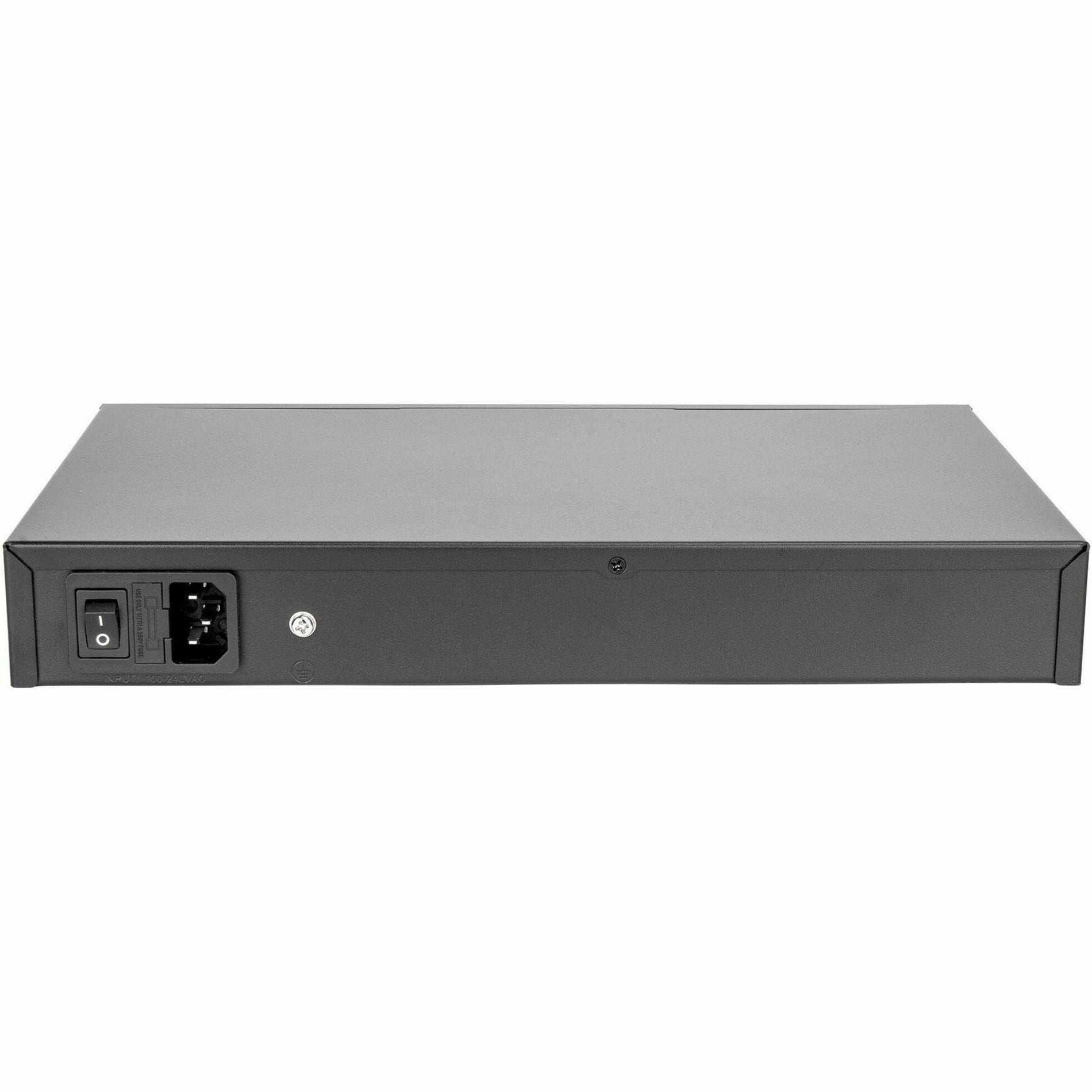 Rocstor Y10S008-B1 SolidConnect SC28 28 Port Switch 24-Port PoE+ Gigabit Tidak Dikelola Ethernet Port 2x Gigabit RJ45 & 2x SFP uplink - 802.3af/at Jaringan Industri Pemerintah