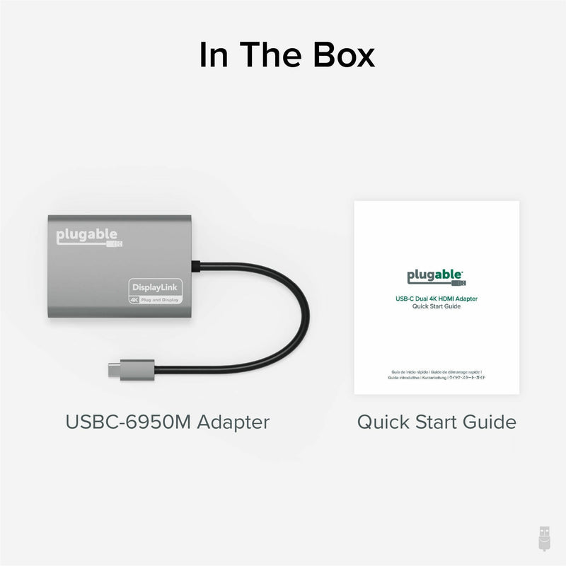 Product contents showing USBC-6950M adapter and quick start guide on white background