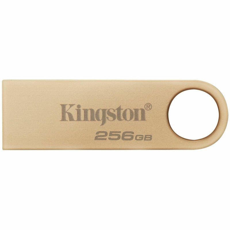 Close-up view of Kingston DataTraveler SE9 G3 showing laser-etched branding and 256GB capacity marking