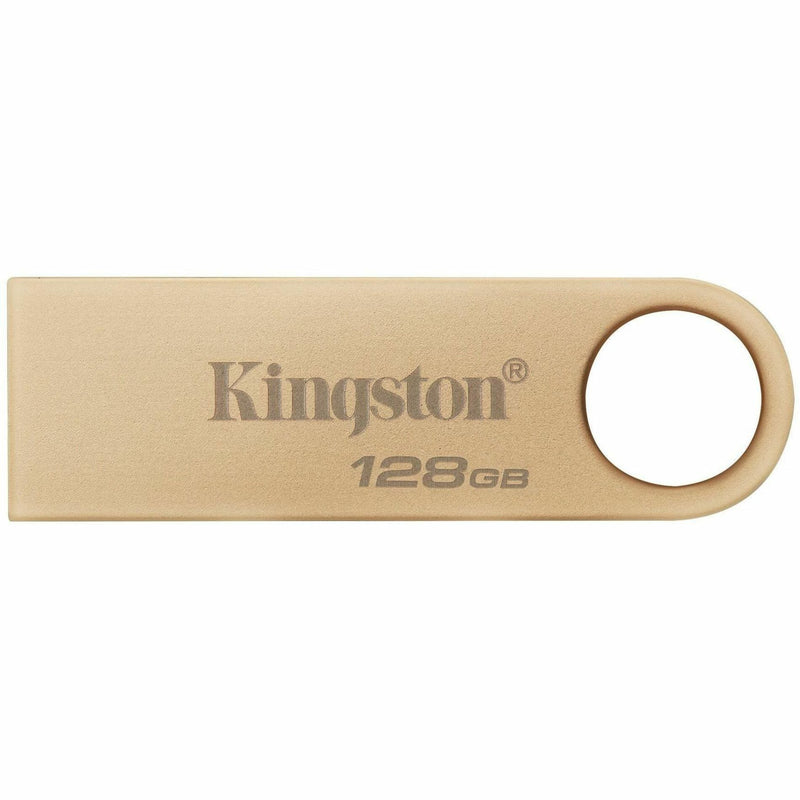 Top view of Kingston DataTraveler SE9 G3 128GB showing branded metal surface and key ring design