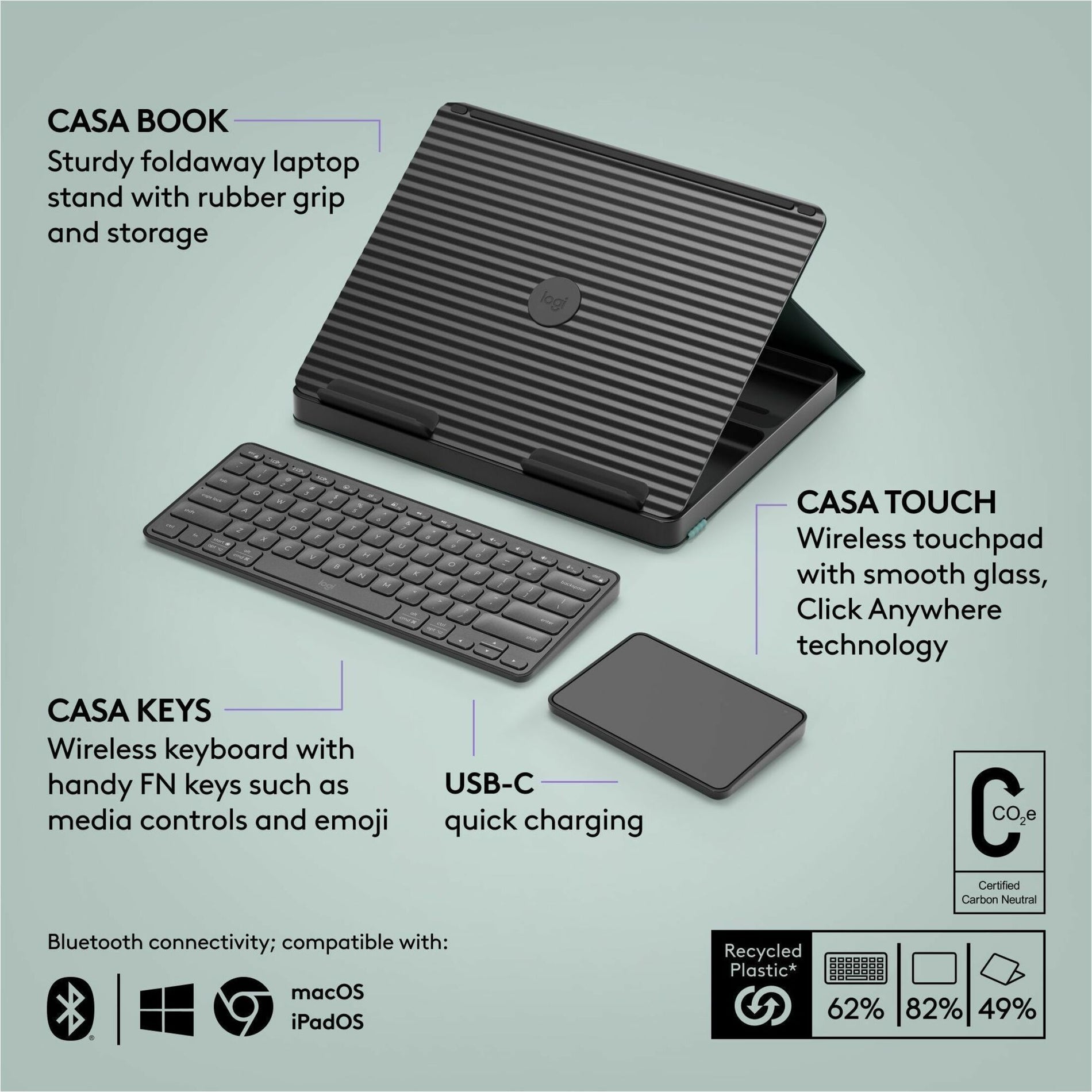 Detailed product features diagram of Logitech Casa Pop-Up Kit components-alternate-image6