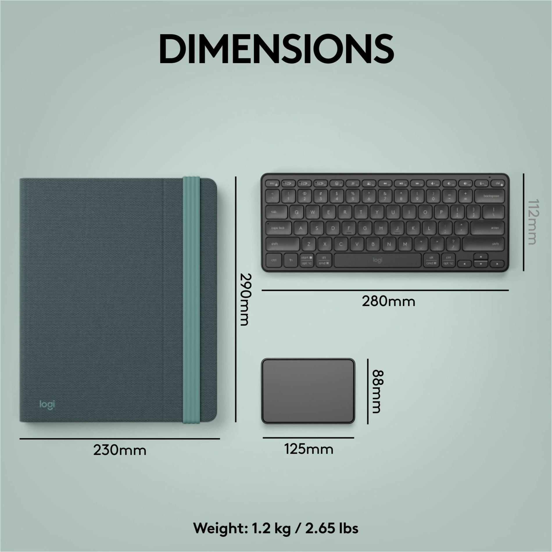 Dimensional specifications of Logitech Casa Pop-Up Kit components-alternate-image8