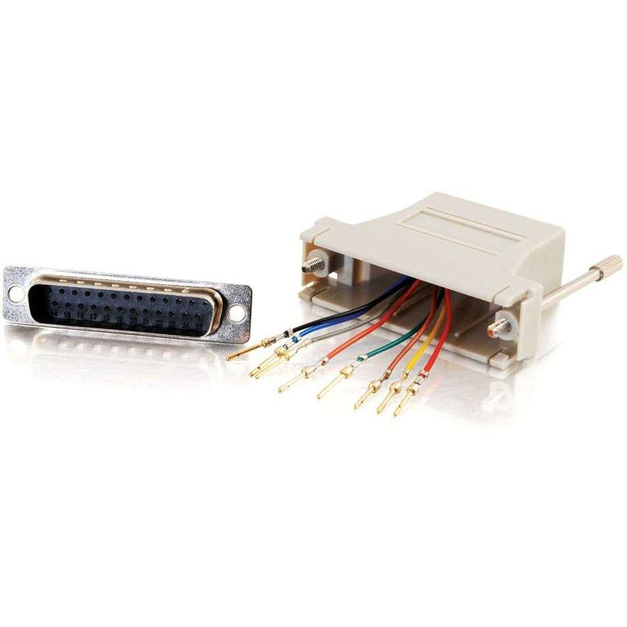 C2G RJ45 to DB25 male adapter showing internal color-coded wiring and connector construction-alternate-image1