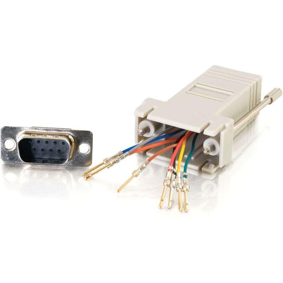 RJ45 to DB9 serial adapter showing internal color-coded wiring and connection points-alternate-image1