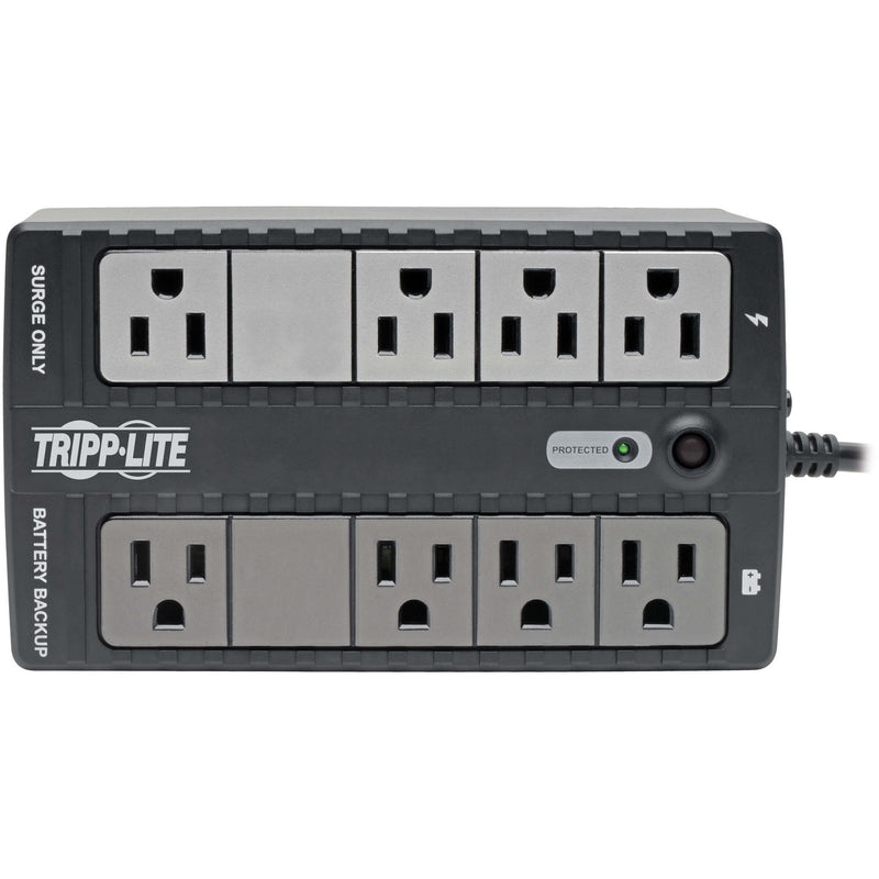 Top view of Tripp Lite INTERNET550SER UPS showing outlet arrangement and status indicators