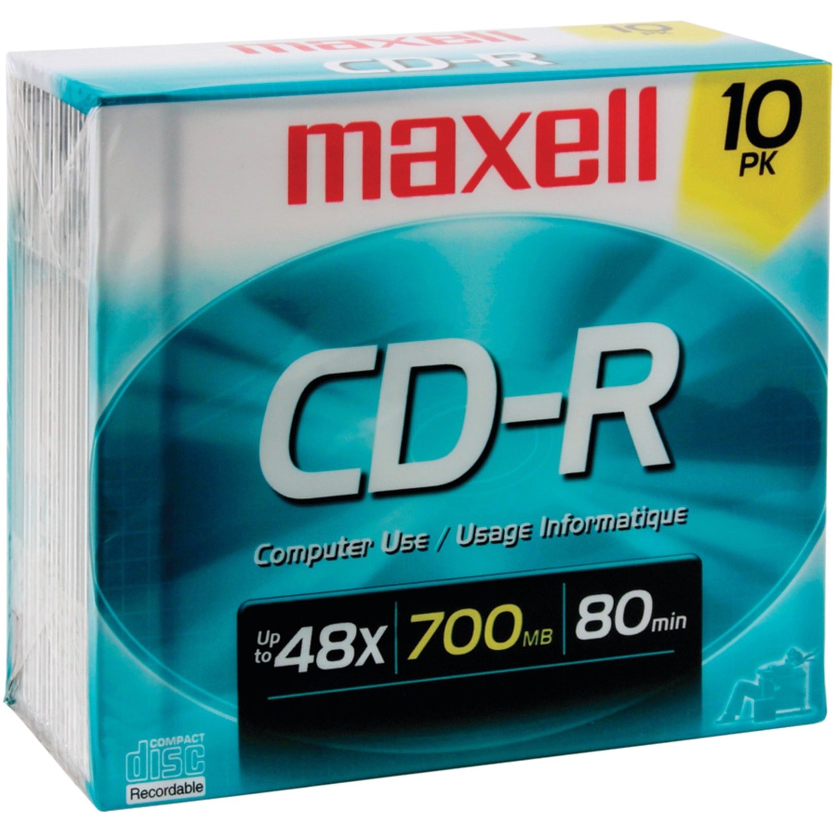 Maxell CD-R Discs, 700 MB/80 Min, 48x, Spindle, Silver, 50/Pack