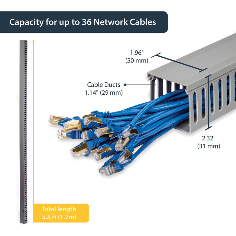 Diagram showing cable raceway dimensions and capacity with network cables